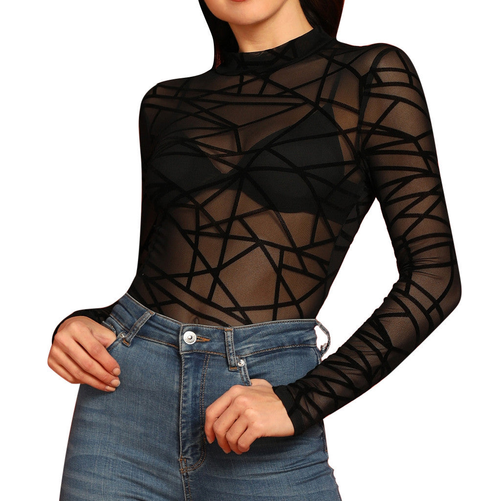 Sexy Women Blouses Transparent Mesh Long Sleeve Tops Tee Sexy Women Blouses Transparent Mesh Long Sleeve Tops Tee