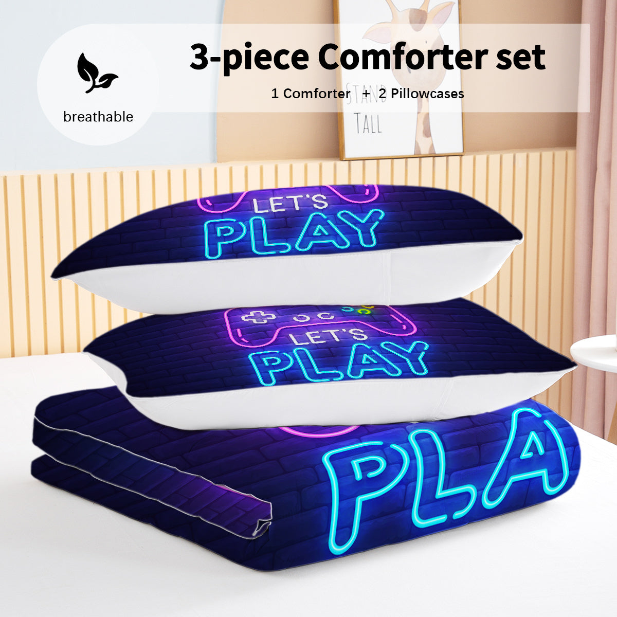 3 Pieces Neon Game Pattern Comforter Set Ultra Soft Bedding Set 3 Pieces Neon Game Pattern Comforter Set Ultra Soft Bedding Set