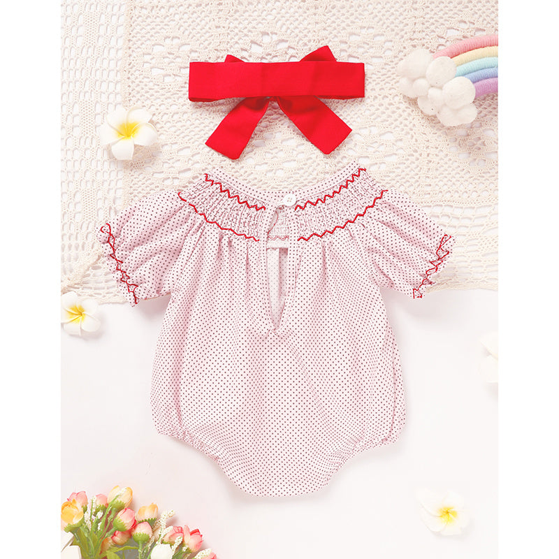 Newborn Baby Girls' Valentine's Day Smocked Romper Short Sleeve Heart Embroidery Jumpsuit Casual Cute Romper Newborn Baby Girls' Valentine's Day Smocked Romper Short Sleeve Heart Embroidery Jumpsuit Casual Cute Romper