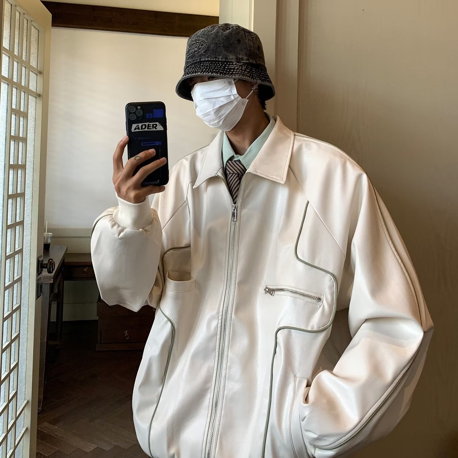 Retro Solid PU Leather Lapel Jackets For Men And Women Retro Solid PU Leather Lapel Jackets For Men And Women