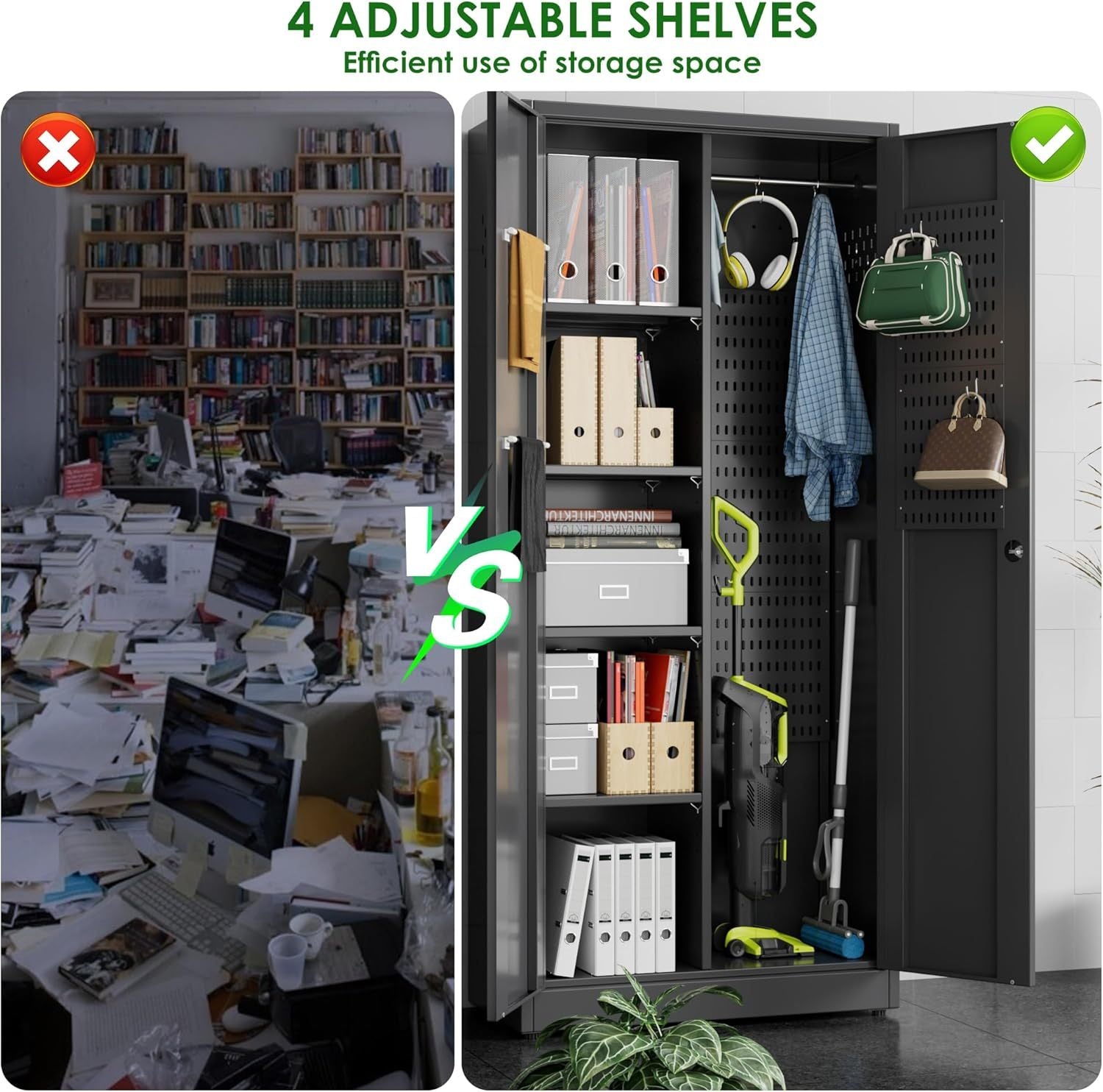 Aobabo Black Metal Cleaning Tool Storage Cabinet With Lockable Door With Keys, Adjustable Shelves, Pegboard, 13 Hooks, Broom Closet Storage Cabinet For Janitorial Supplies Aobabo Black Metal Cleaning Tool Storage Cabinet With Lockable Door With Keys, Adjustable Shelves, Pegboard, 13 Hooks, Broom Closet Storage Cabinet For Janitorial Supplies