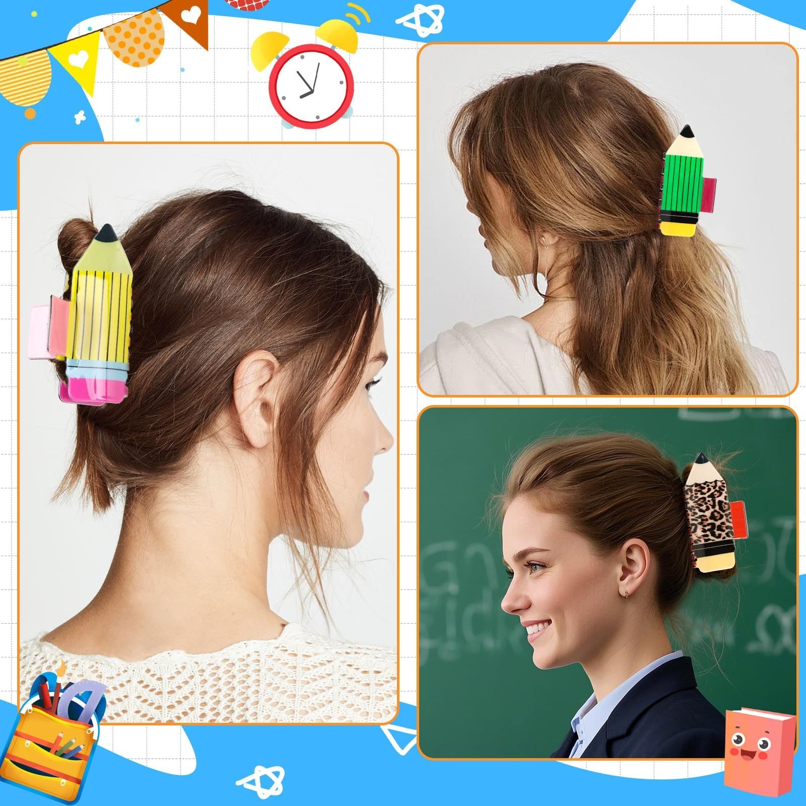 4Pcs Pencil Hair Clips Back To School Hair Accessories For Women Sunflower Leopard Stripe Hair Claw Clips Non Slip Hairpin For Thick Thin Hair School Opens Season Teachers Outfit Decor Clearance 4Pcs Pencil Hair Clips Back To School Hair Accessories For Women Sunflower Leopard Stripe Hair Claw Clips Non Slip Hairpin For Thick Thin Hair School Opens Season Teachers Outfit Decor Clearance