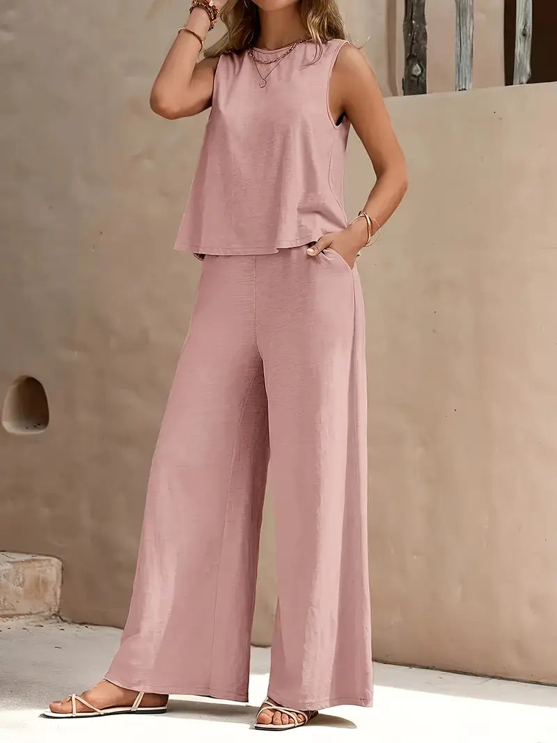 Solid Color Casual Loose Pants Sets For Women Elegant Spring Summer Women's Two Pieces Suit Full Trouser Set Female Outfit Clothes Solid Color Casual Loose Pants Sets For Women Elegant Spring Summer Women's Two Pieces Suit Full Trouser Set Female Outfit Clothes