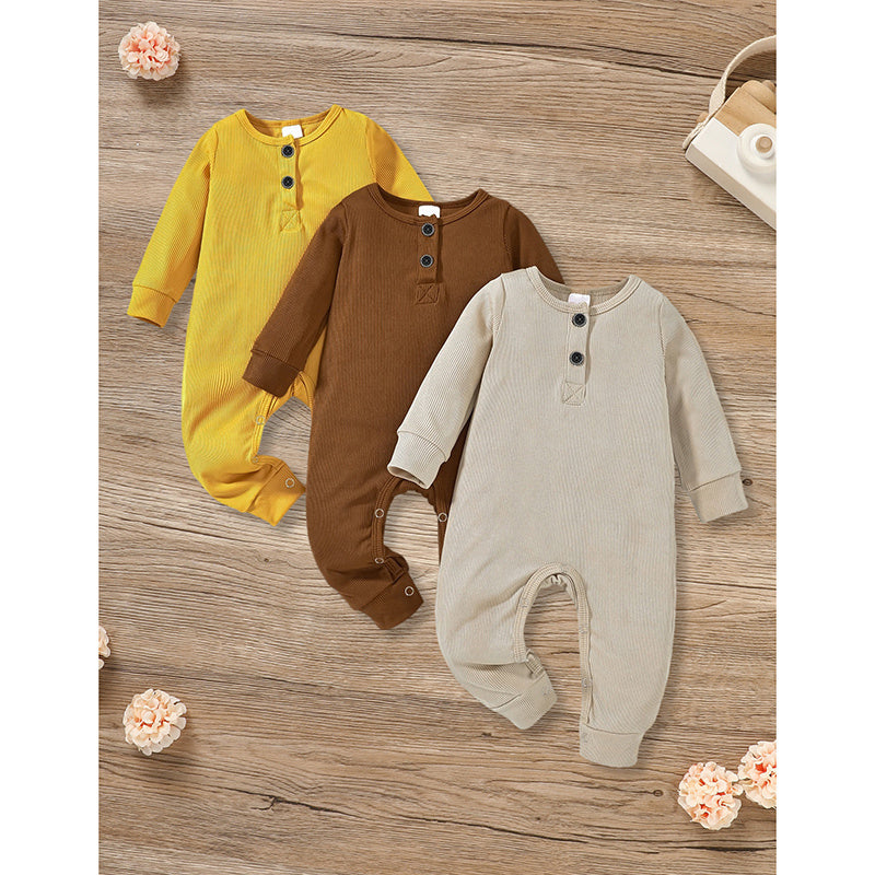 3-Pack Newborns Infants Baby Boys & Girls Long Sleeve Ribbed Romper Soft Button Front Jumpsuit 3-Pack Newborns Infants Baby Boys & Girls Long Sleeve Ribbed Romper Soft Button Front Jumpsuit
