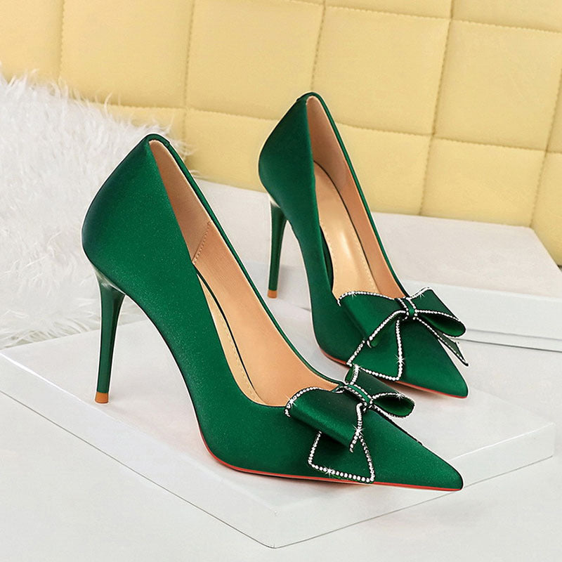 Rhinestone Bow Stiletto Heel Pumps Pointed High Heels Rhinestone Bow Stiletto Heel Pumps Pointed High Heels