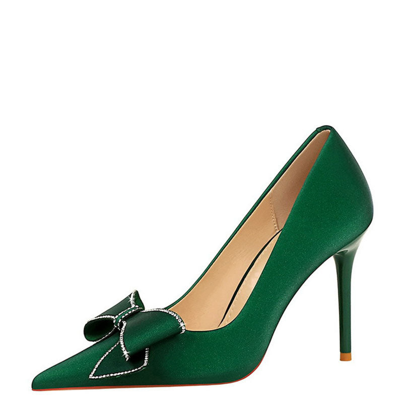 Rhinestone Bow Stiletto Heel Pumps Pointed High Heels Rhinestone Bow Stiletto Heel Pumps Pointed High Heels