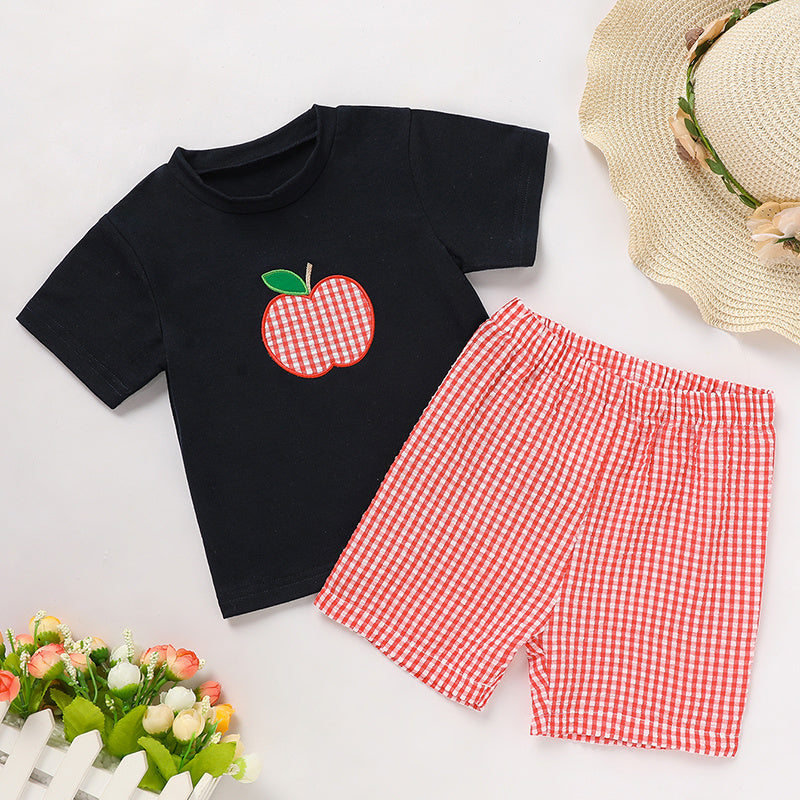 Toddler Baby Boy Back To School Outfit Summer Applique T-Shirt & Red Gingham Shorts Set Toddler Baby Boy Back To School Outfit Summer Applique T-Shirt & Red Gingham Shorts Set