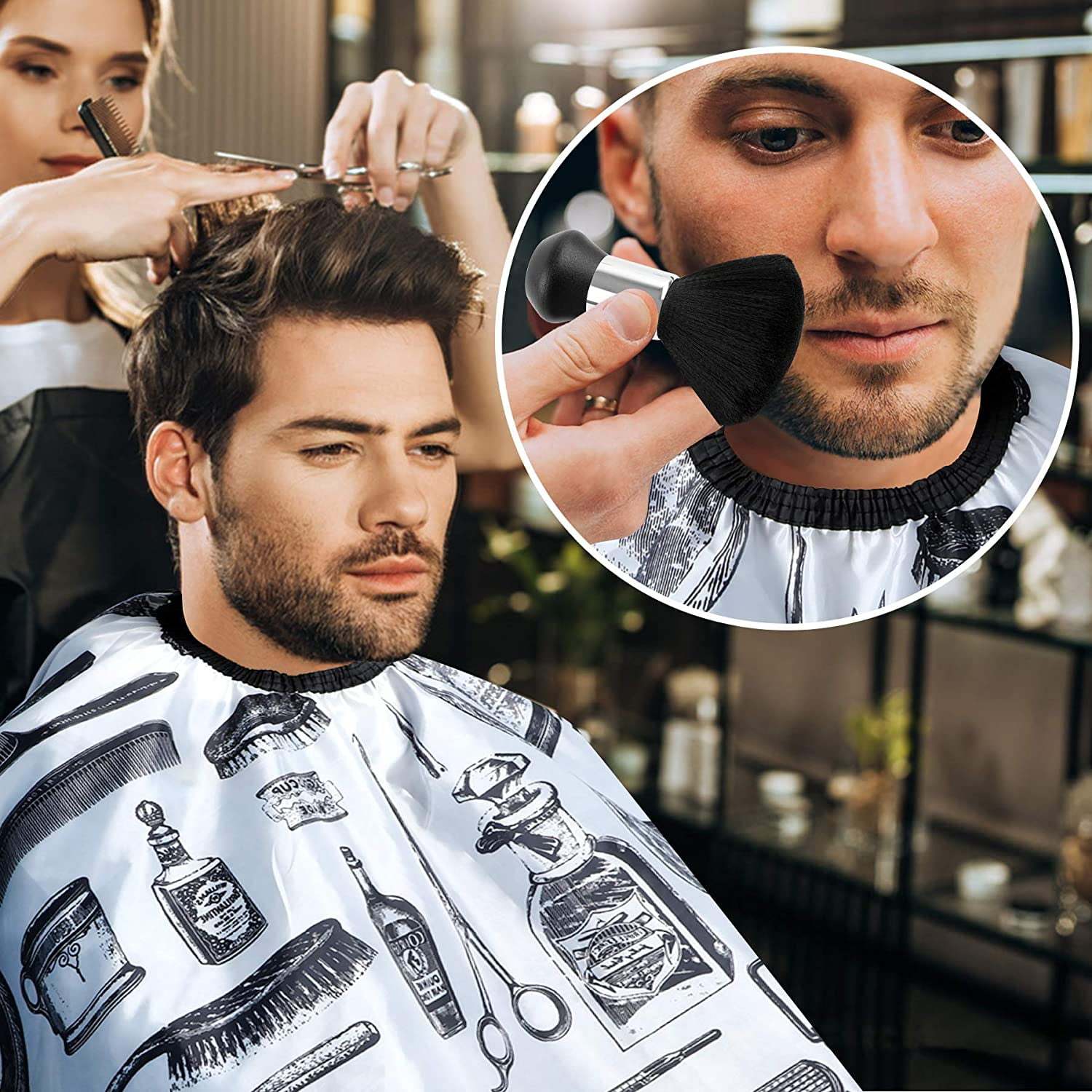 White Floral Print Professional Hair Cutting Salon Barber Cape With Neck Duster Brush, Hair Cutting Accessory White Floral Print Professional Hair Cutting Salon Barber Cape With Neck Duster Brush, Hair Cutting Accessory