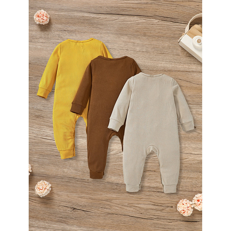 3-Pack Newborns Infants Baby Boys & Girls Long Sleeve Ribbed Romper Soft Button Front Jumpsuit 3-Pack Newborns Infants Baby Boys & Girls Long Sleeve Ribbed Romper Soft Button Front Jumpsuit