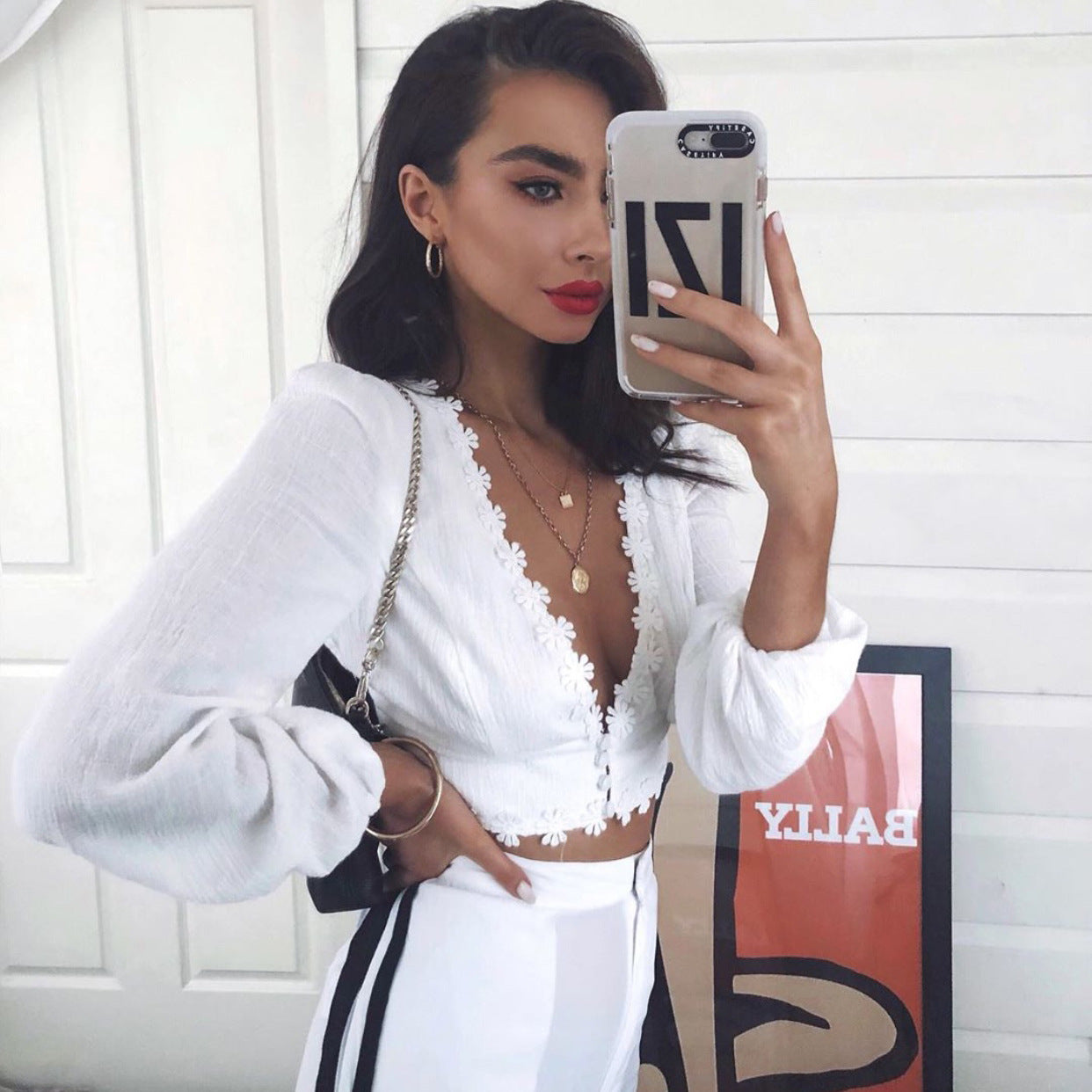 Sexy V Neck Cropped Women Tops And Blouses Floral Lace Shirt Sexy V Neck Cropped Women Tops And Blouses Floral Lace Shirt