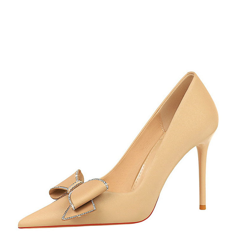 Rhinestone Bow Stiletto Heel Pumps Pointed High Heels Rhinestone Bow Stiletto Heel Pumps Pointed High Heels