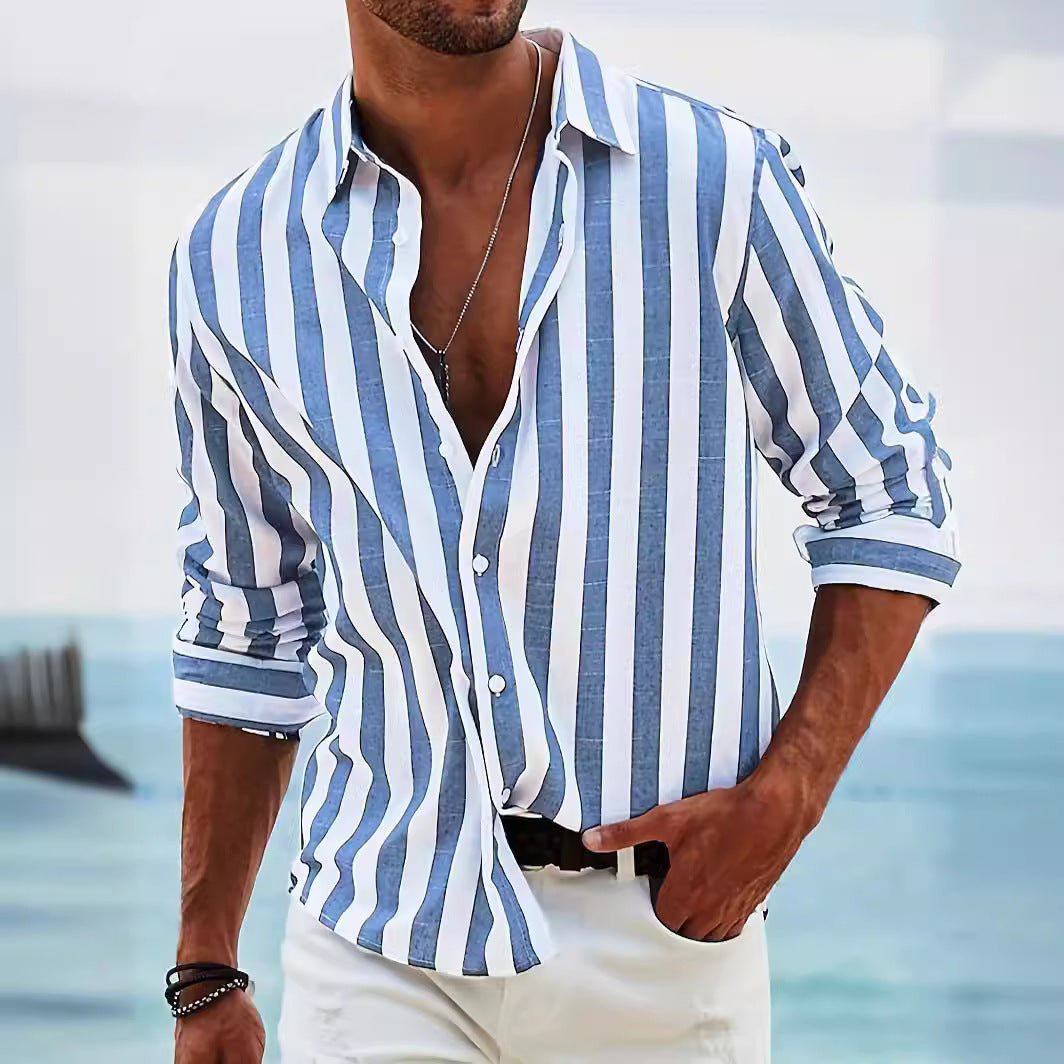 Men's Yarn-dyed Striped Casual Loose Long-sleeved Shirt Men's Yarn-dyed Striped Casual Loose Long-sleeved Shirt