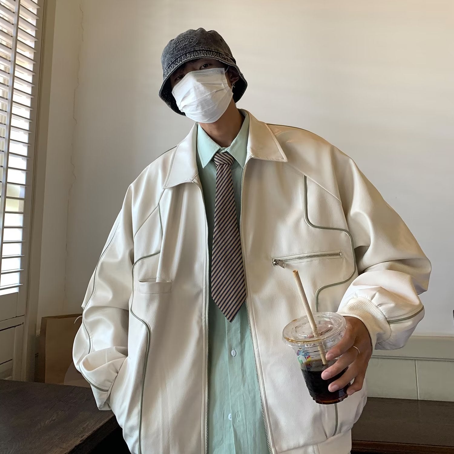 Retro Solid PU Leather Lapel Jackets For Men And Women Retro Solid PU Leather Lapel Jackets For Men And Women