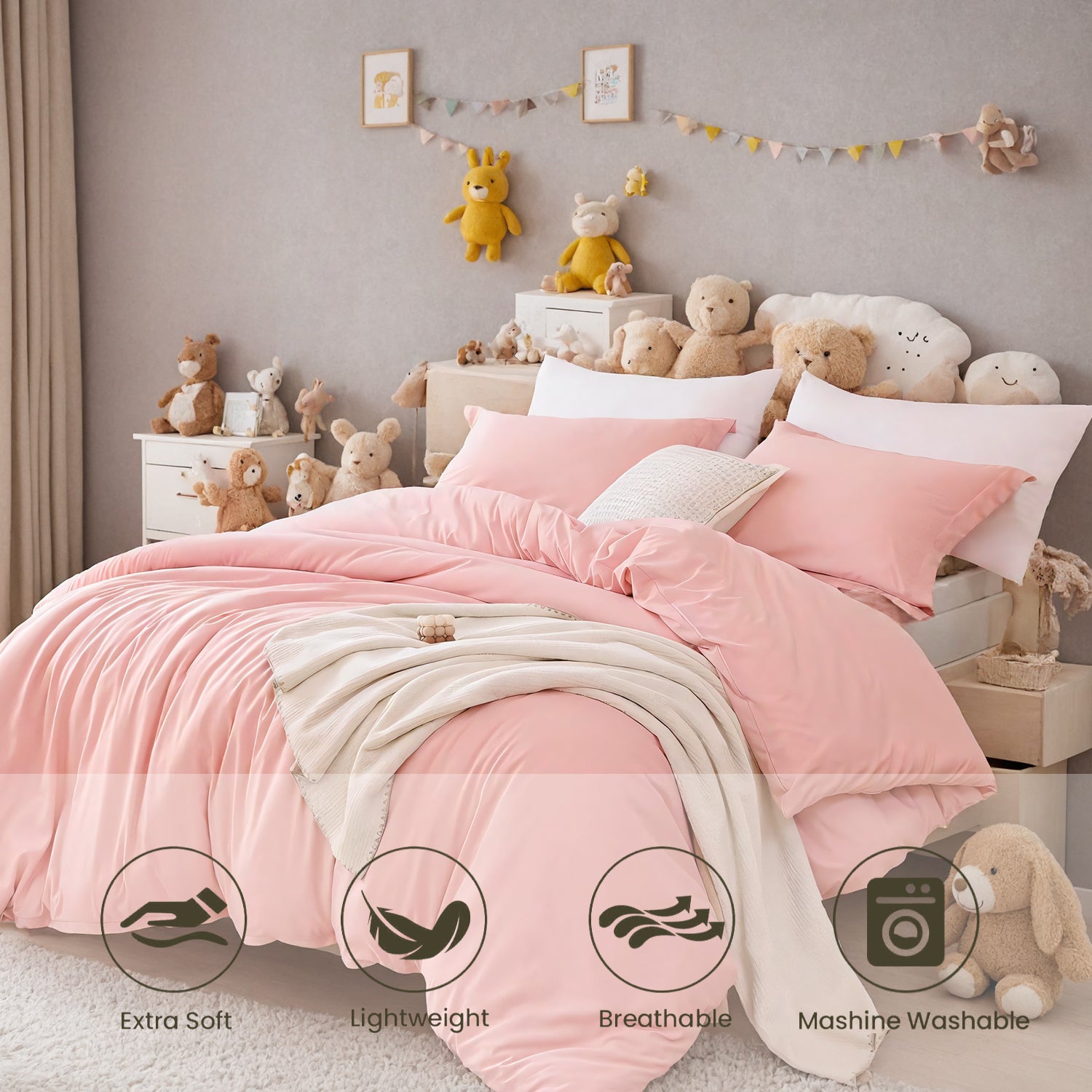 Three-piece Bedding Set With Solid Color Quilt Cover And Pillowcase, Three-piece Bedding Set - Super Soft Microfiber Hotel Series - Brushed Super Soft And Machine Washable, Cute Pink Three-piece Set W Three-piece Bedding Set With Solid Color Quilt Cover And Pillowcase, Three-piece Bedding Set - Super Soft Microfiber Hotel Series - Brushed Super Soft And Machine Washable, Cute Pink Three-piece Set W