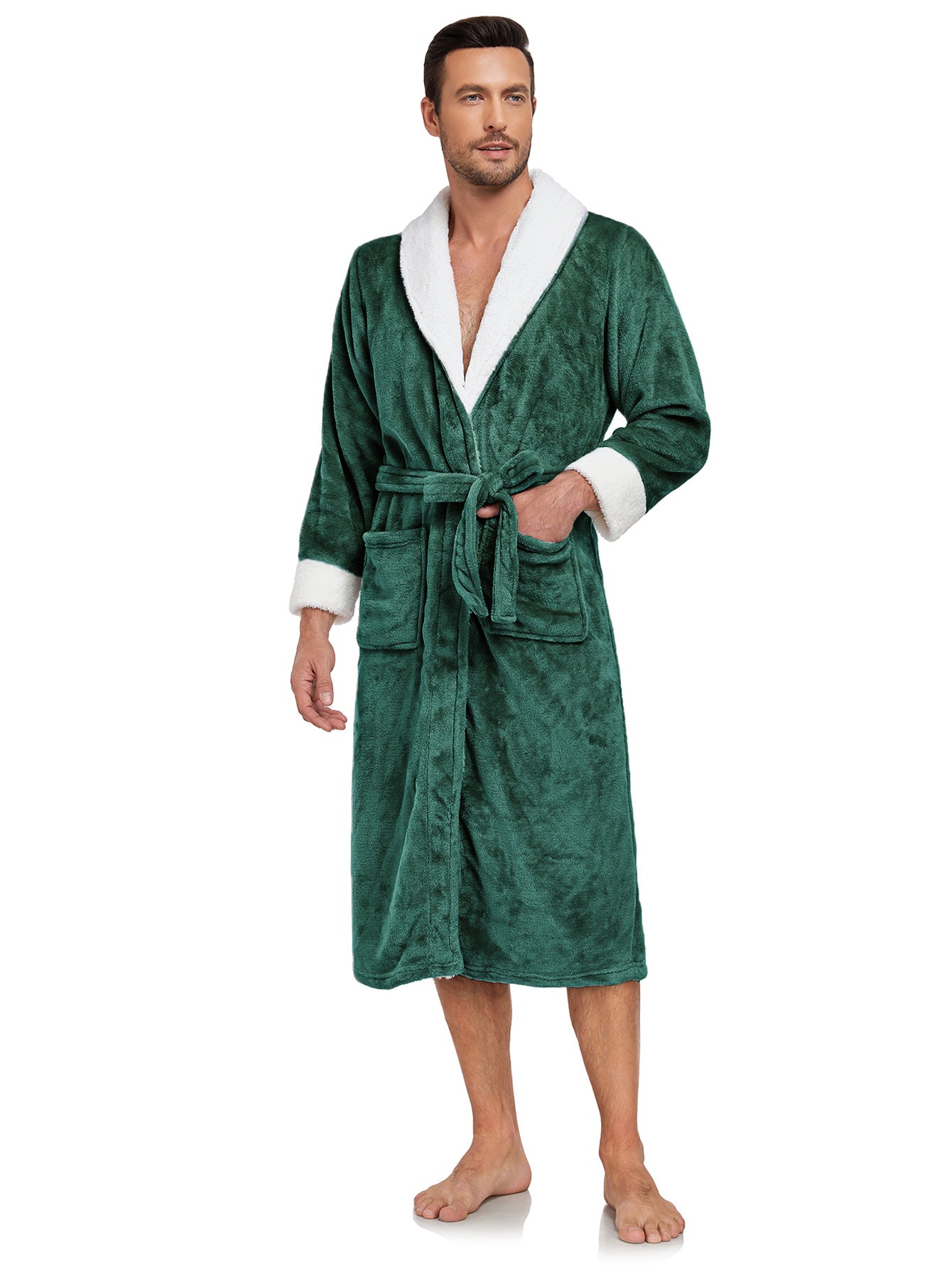 RONGTAI Men's Plush Long Bathrobe, Soft And Warm, Full Length, Shawl Collar, Fleece RONGTAI Men's Plush Long Bathrobe, Soft And Warm, Full Length, Shawl Collar, Fleece