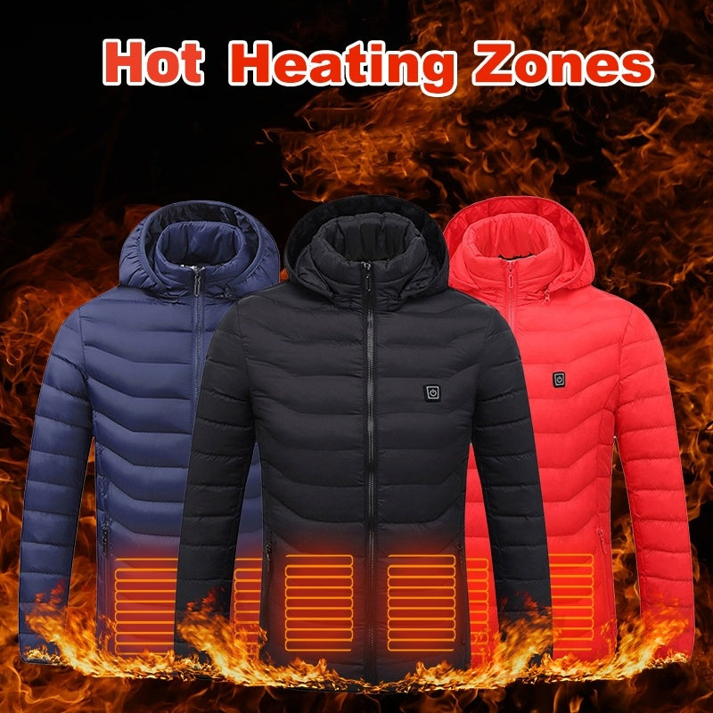 Men Heated Puffer Jacket Electric Heating Coat Insulated Hood Windbreaker 9Heat Zones Men Heated Puffer Jacket Electric Heating Coat Insulated Hood Windbreaker 9Heat Zones