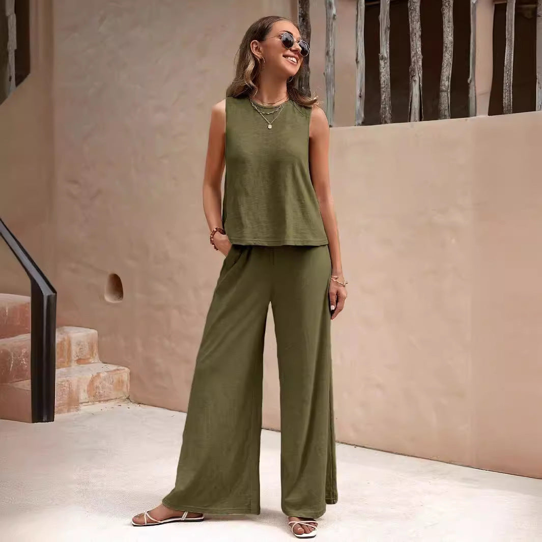 Solid Color Casual Loose Pants Sets For Women Elegant Spring Summer Women's Two Pieces Suit Full Trouser Set Female Outfit Clothes Solid Color Casual Loose Pants Sets For Women Elegant Spring Summer Women's Two Pieces Suit Full Trouser Set Female Outfit Clothes