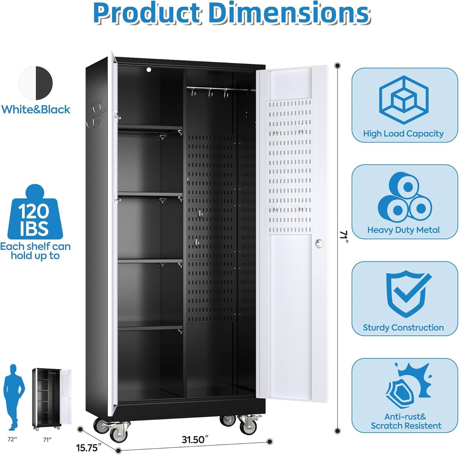 Broom Closet Storage Cabinet, Metal Cabinets With 13 Hooks And Hanging Rods, Metal Storage Cabinet, Heavy Duty Cleaning Cabinet For Garage, Laundry Room Broom Closet Storage Cabinet, Metal Cabinets With 13 Hooks And Hanging Rods, Metal Storage Cabinet, Heavy Duty Cleaning Cabinet For Garage, Laundry Room