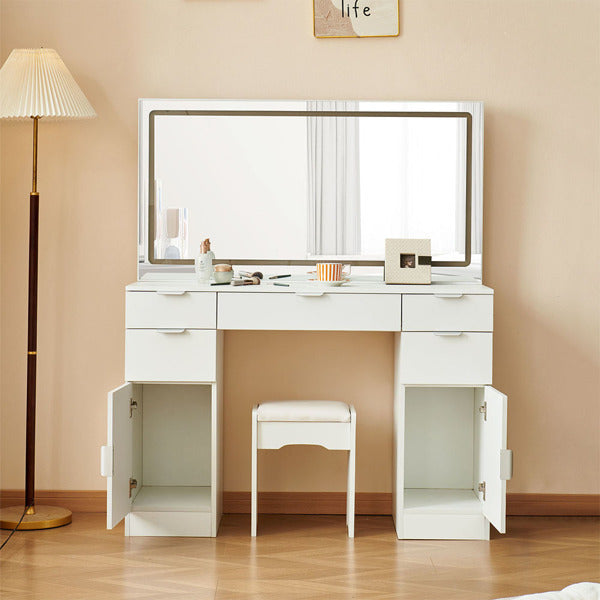 Dressing Table Set With LED Mirror And 3 Lighting Modes Dressing Table Set With LED Mirror And 3 Lighting Modes