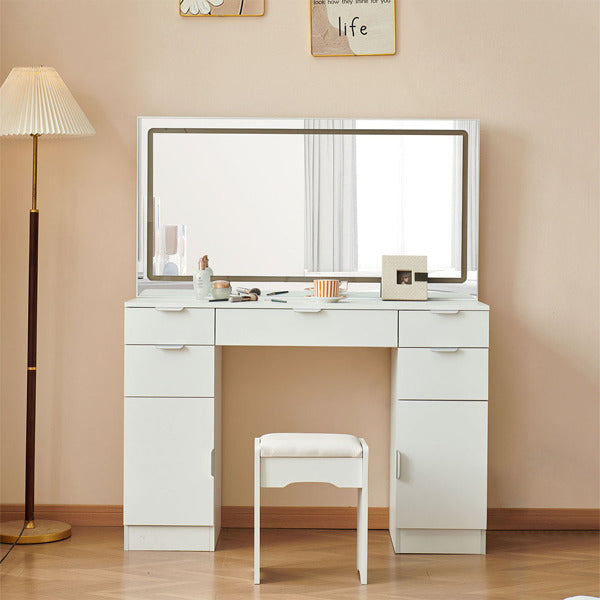 Dressing Table Set With LED Mirror And 3 Lighting Modes Dressing Table Set With LED Mirror And 3 Lighting Modes