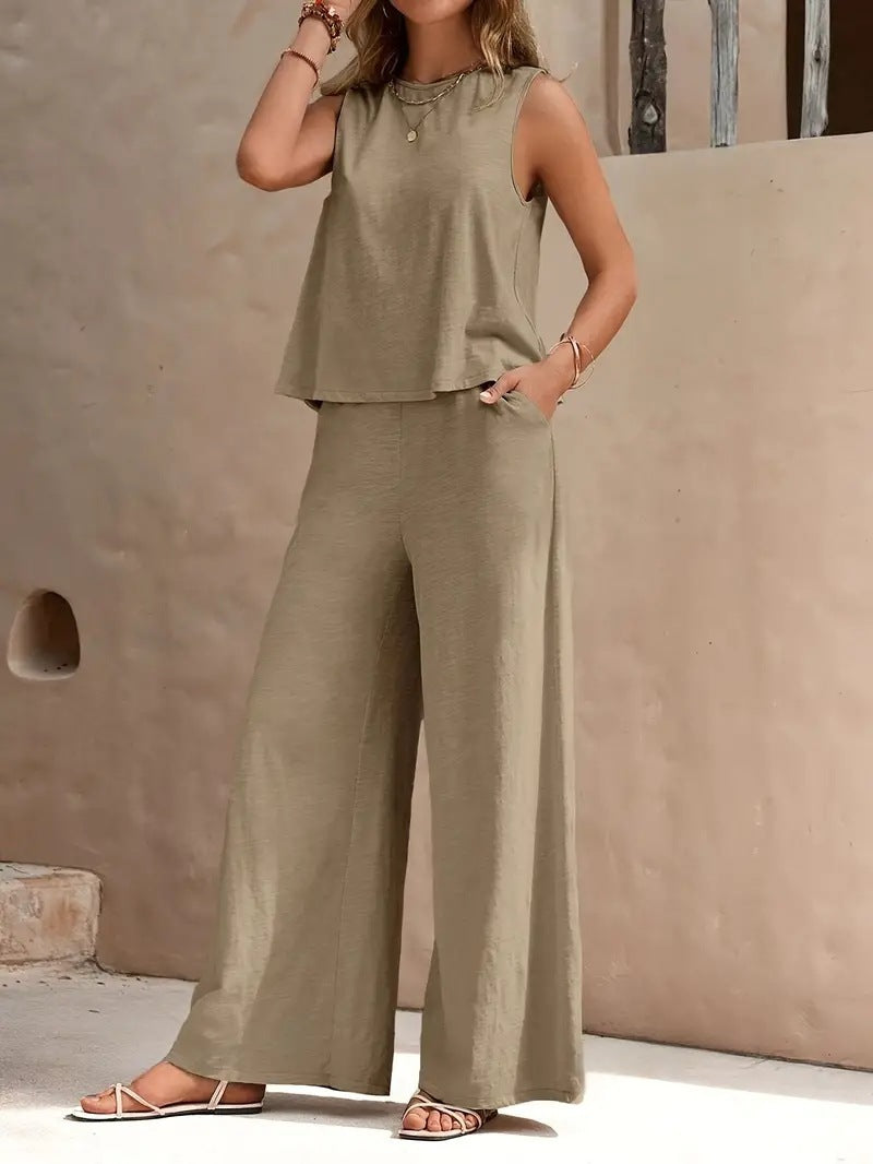 Solid Color Casual Loose Pants Sets For Women Elegant Spring Summer Women's Two Pieces Suit Full Trouser Set Female Outfit Clothes Solid Color Casual Loose Pants Sets For Women Elegant Spring Summer Women's Two Pieces Suit Full Trouser Set Female Outfit Clothes