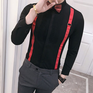 Autumn New Men'S Pull Strap Long-Sleeved Formal Shirts