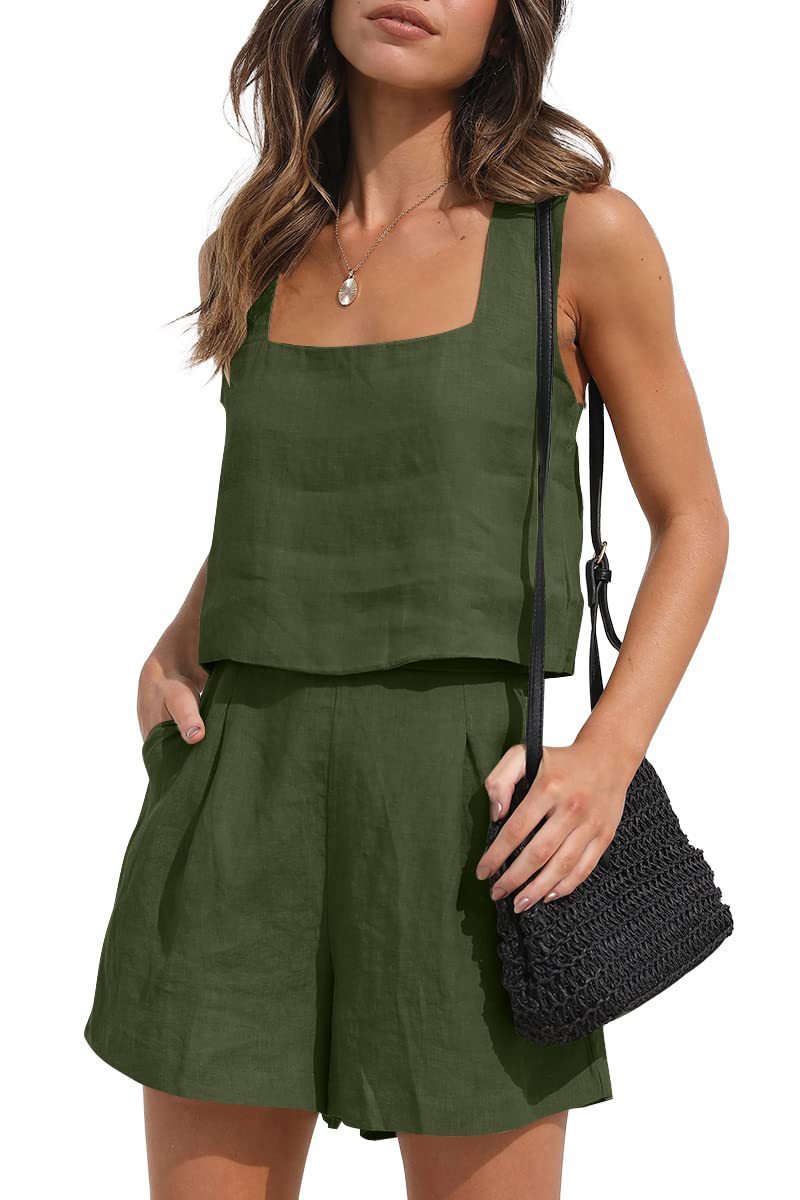 Women's Suit 2 Piece Outfits Square Neck Tops Shorts Sets Lounge Clothes Beach Summer Casual Outfits Women's Suit 2 Piece Outfits Square Neck Tops Shorts Sets Lounge Clothes Beach Summer Casual Outfits