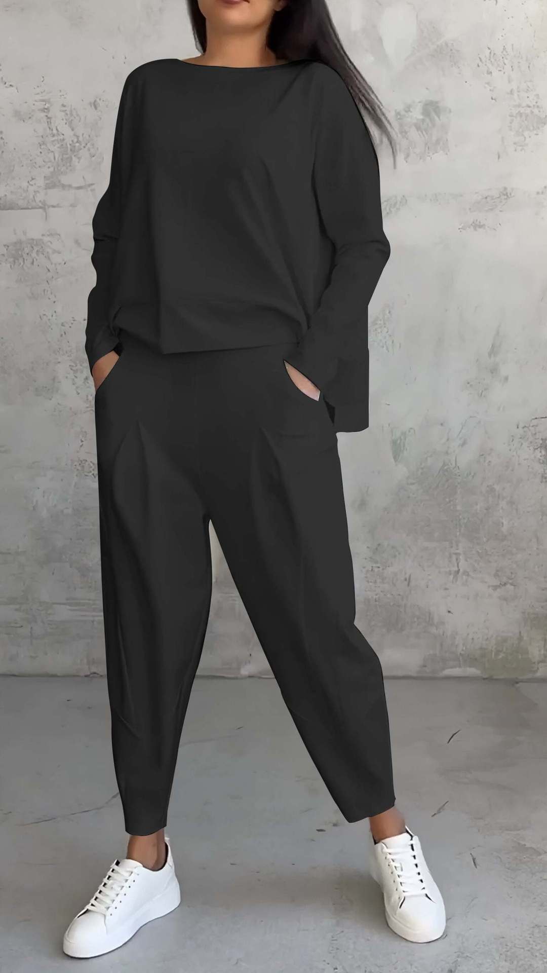 Women's Irregular Suit Long-sleeved Round Neck Top And Loose Harem Pants With Pockets Ins Fashion Trousers Set Women's Clothing Women's Irregular Suit Long-sleeved Round Neck Top And Loose Harem Pants With Pockets Ins Fashion Trousers Set Women's Clothing