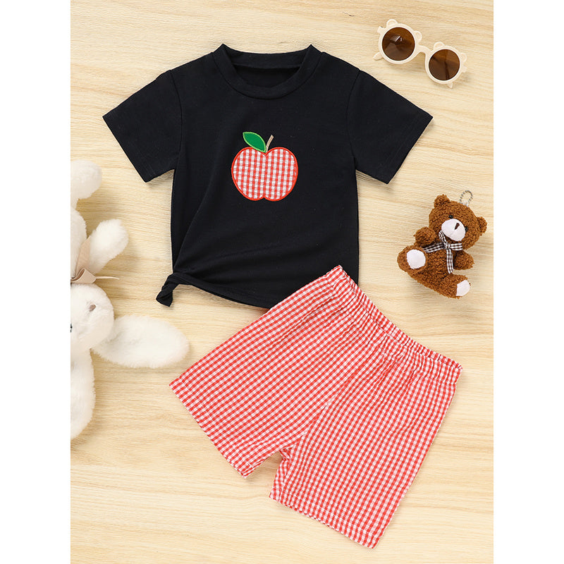Toddler Baby Boy Back To School Outfit Summer Applique T-Shirt & Red Gingham Shorts Set Toddler Baby Boy Back To School Outfit Summer Applique T-Shirt & Red Gingham Shorts Set