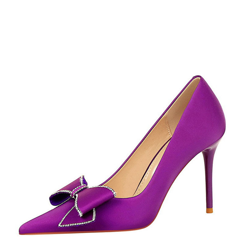 Rhinestone Bow Stiletto Heel Pumps Pointed High Heels Rhinestone Bow Stiletto Heel Pumps Pointed High Heels
