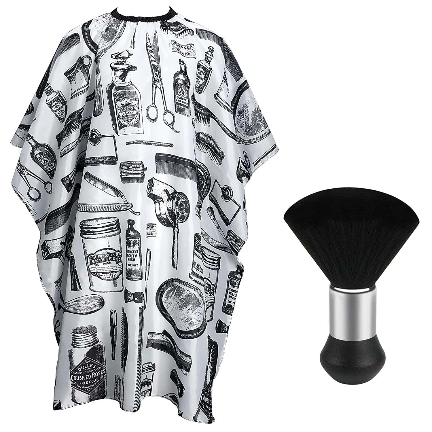 White Floral Print Professional Hair Cutting Salon Barber Cape With Neck Duster Brush, Hair Cutting Accessory White Floral Print Professional Hair Cutting Salon Barber Cape With Neck Duster Brush, Hair Cutting Accessory