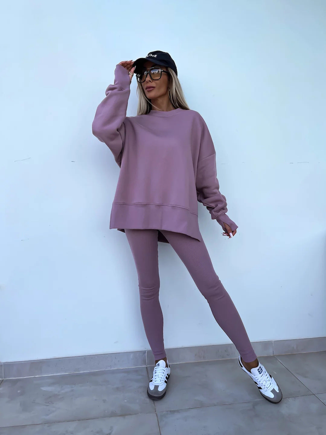 Sweater Suit Women's Casual Loose Long Sleeve Crew Neck Split Top Tight Trousers Sweater Suit Women's Casual Loose Long Sleeve Crew Neck Split Top Tight Trousers
