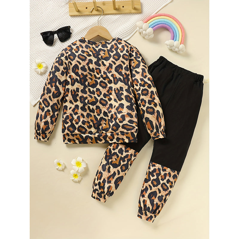 Toddler Girls Fall Winter Outfits Leopard Letter Print Crewneck Long Sleeve Sweatshirt Top & Sweatpant 2 Piece Clothing Set Toddler Girls Fall Winter Outfits Leopard Letter Print Crewneck Long Sleeve Sweatshirt Top & Sweatpant 2 Piece Clothing Set