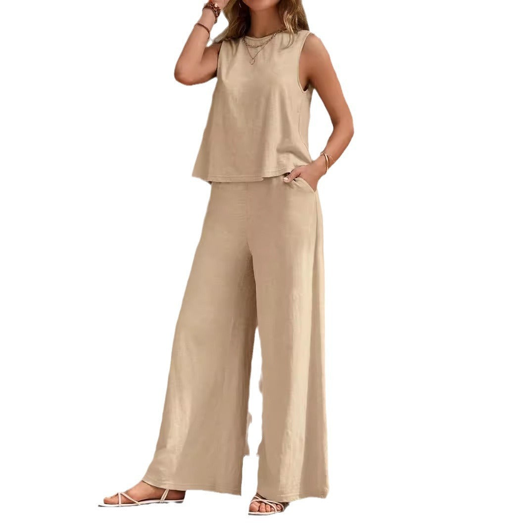 Solid Color Casual Loose Pants Sets For Women Elegant Spring Summer Women's Two Pieces Suit Full Trouser Set Female Outfit Clothes Solid Color Casual Loose Pants Sets For Women Elegant Spring Summer Women's Two Pieces Suit Full Trouser Set Female Outfit Clothes