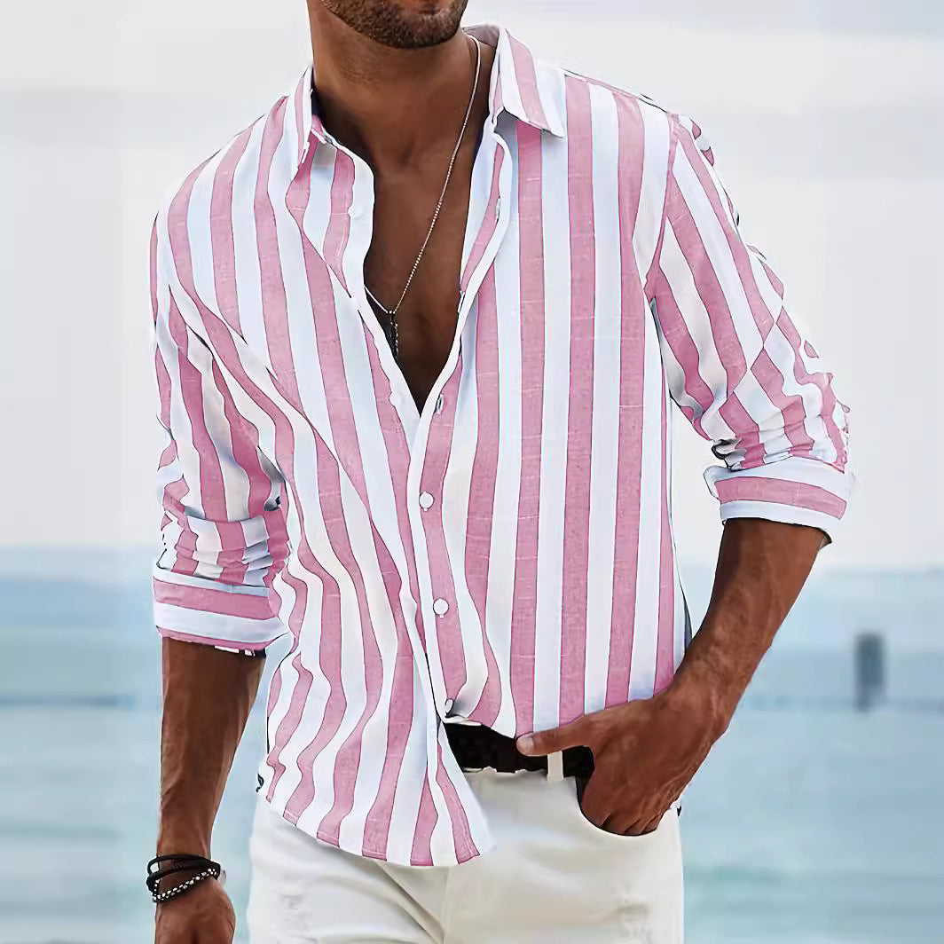 Men's Yarn-dyed Striped Casual Loose Long-sleeved Shirt Men's Yarn-dyed Striped Casual Loose Long-sleeved Shirt