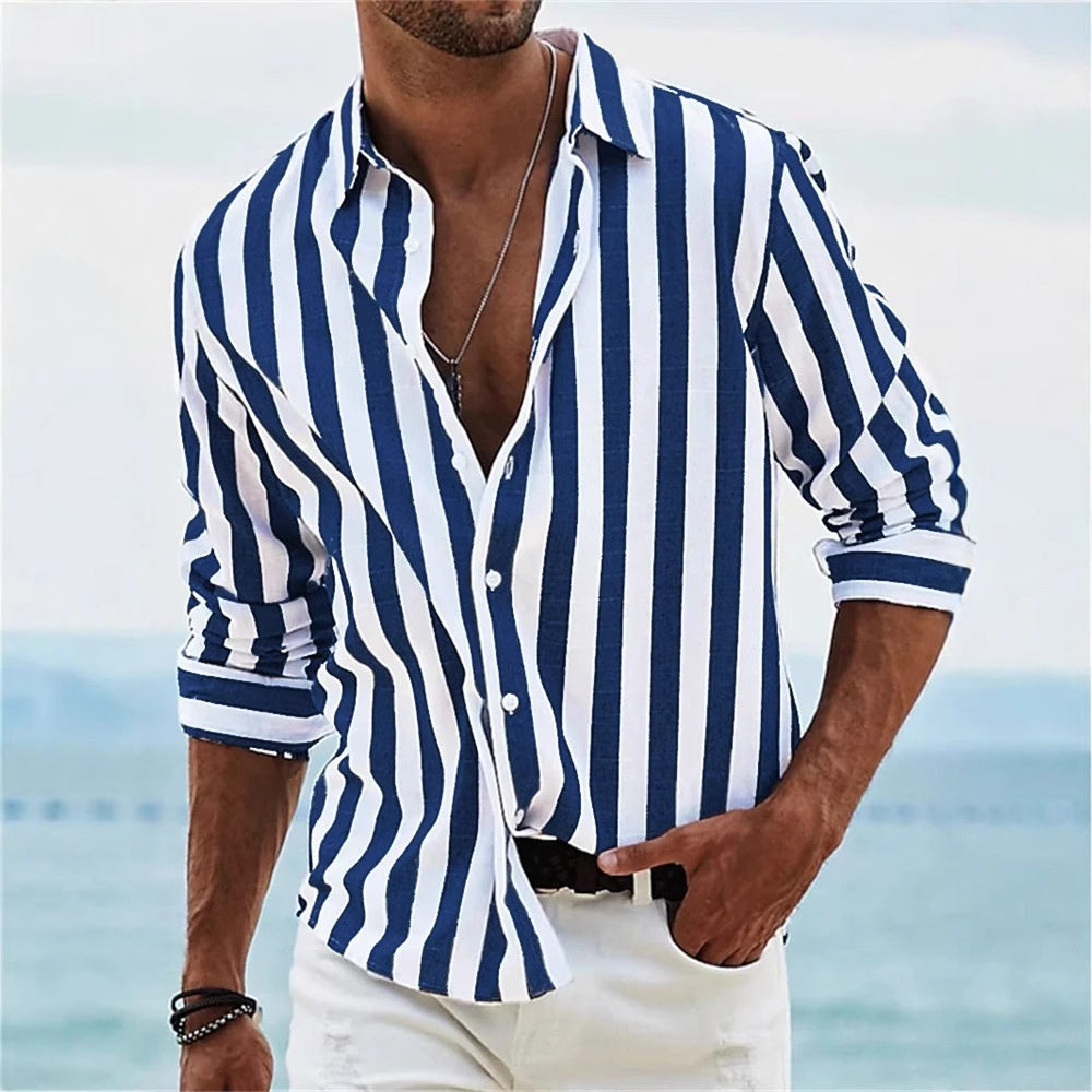 Men's Yarn-dyed Striped Casual Loose Long-sleeved Shirt Men's Yarn-dyed Striped Casual Loose Long-sleeved Shirt