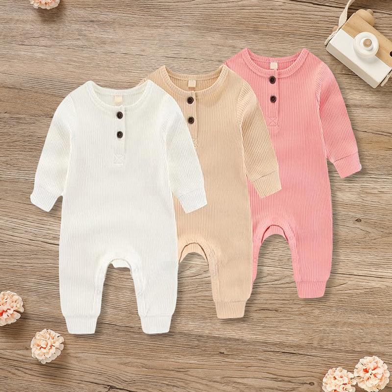 3-Pack Newborns Infants Baby Boys & Girls Long Sleeve Ribbed Romper Soft Button Front Jumpsuit 3-Pack Newborns Infants Baby Boys & Girls Long Sleeve Ribbed Romper Soft Button Front Jumpsuit