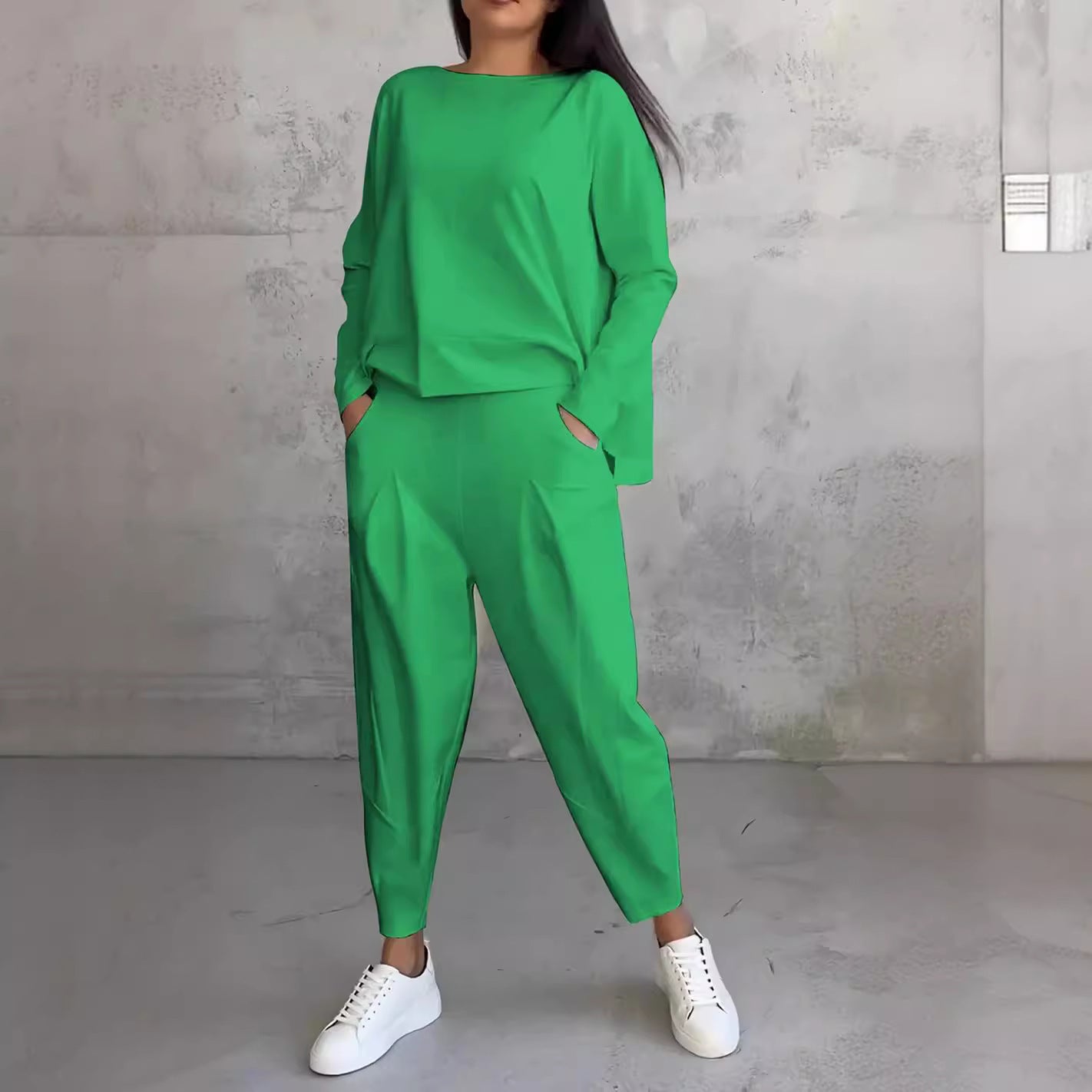 Women's Irregular Suit Long-sleeved Round Neck Top And Loose Harem Pants With Pockets Ins Fashion Trousers Set Women's Clothing Women's Irregular Suit Long-sleeved Round Neck Top And Loose Harem Pants With Pockets Ins Fashion Trousers Set Women's Clothing