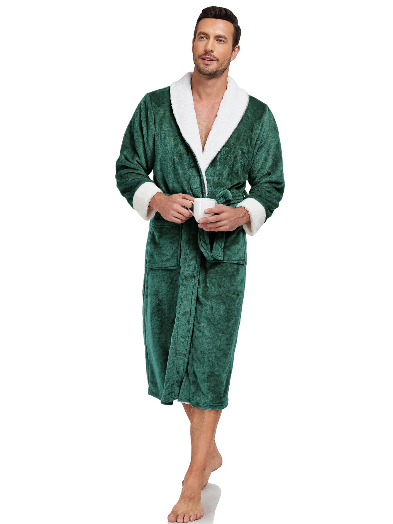 RONGTAI Men's Plush Long Bathrobe, Soft And Warm, Full Length, Shawl Collar, Fleece RONGTAI Men's Plush Long Bathrobe, Soft And Warm, Full Length, Shawl Collar, Fleece