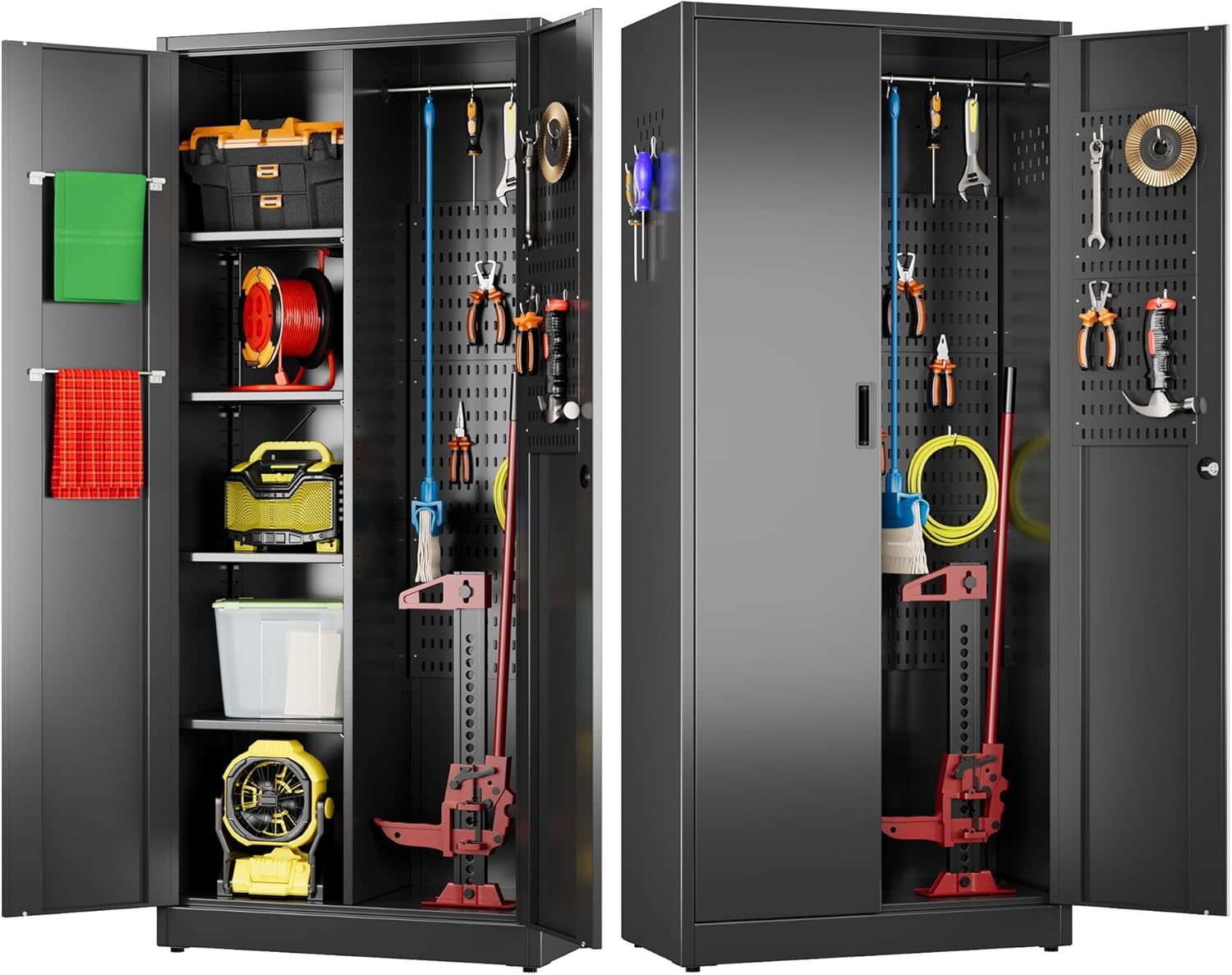 Aobabo Black Metal Cleaning Tool Storage Cabinet With Lockable Door With Keys, Adjustable Shelves, Pegboard, 13 Hooks, Broom Closet Storage Cabinet For Janitorial Supplies Aobabo Black Metal Cleaning Tool Storage Cabinet With Lockable Door With Keys, Adjustable Shelves, Pegboard, 13 Hooks, Broom Closet Storage Cabinet For Janitorial Supplies