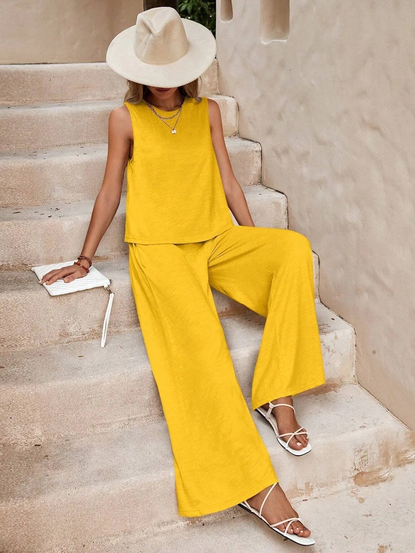 Solid Color Casual Loose Pants Sets For Women Elegant Spring Summer Women's Two Pieces Suit Full Trouser Set Female Outfit Clothes Solid Color Casual Loose Pants Sets For Women Elegant Spring Summer Women's Two Pieces Suit Full Trouser Set Female Outfit Clothes