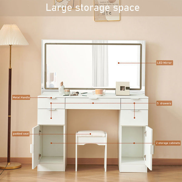 Dressing Table Set With LED Mirror And 3 Lighting Modes Dressing Table Set With LED Mirror And 3 Lighting Modes