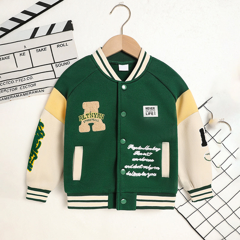 Toddler Kids Girls Boy's Trendy Embroidery Letters Print Jacket Baseball Collar Sports Casual Coat Children's Wear Toddler Kids Girls Boy's Trendy Embroidery Letters Print Jacket Baseball Collar Sports Casual Coat Children's Wear