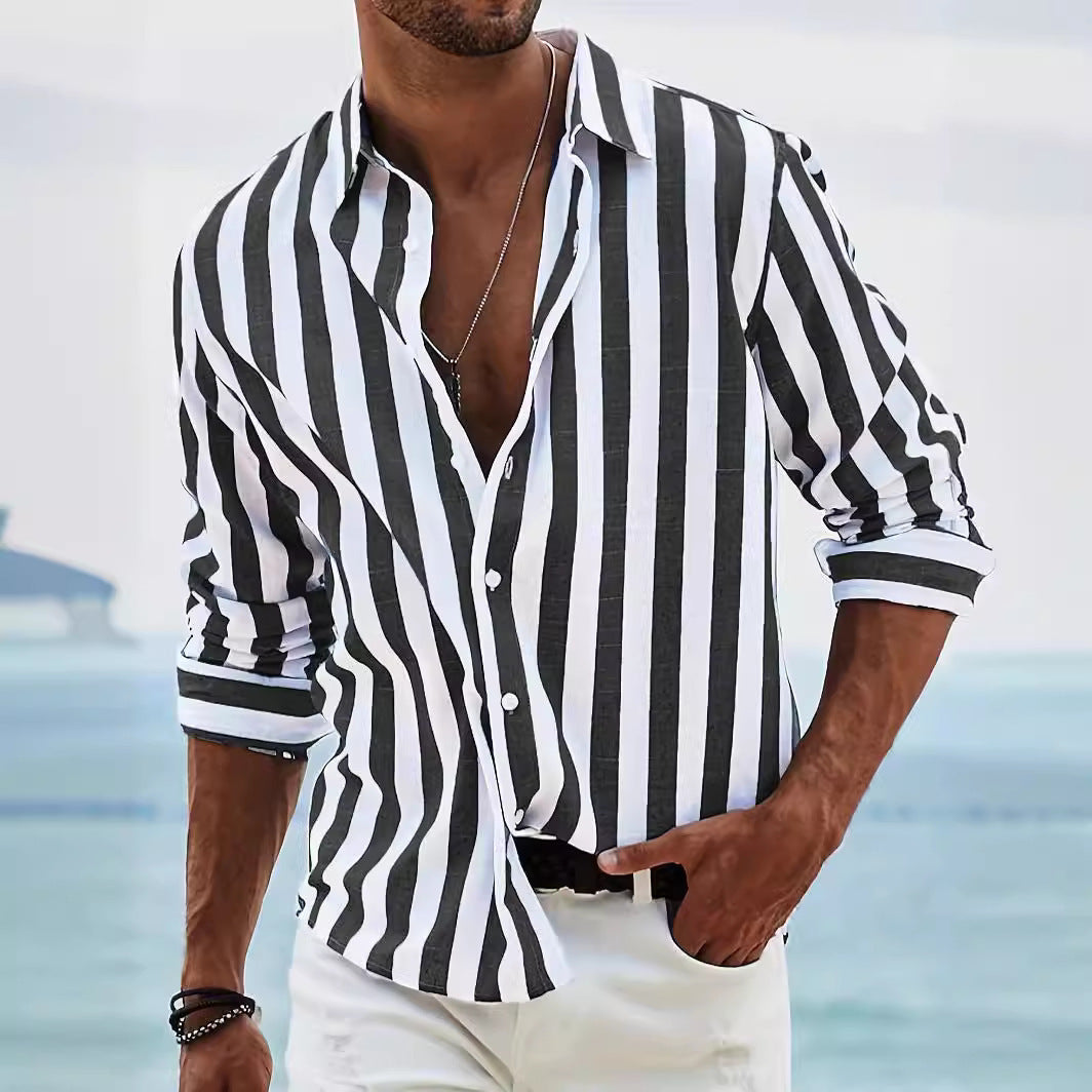 Men's Yarn-dyed Striped Casual Loose Long-sleeved Shirt Men's Yarn-dyed Striped Casual Loose Long-sleeved Shirt