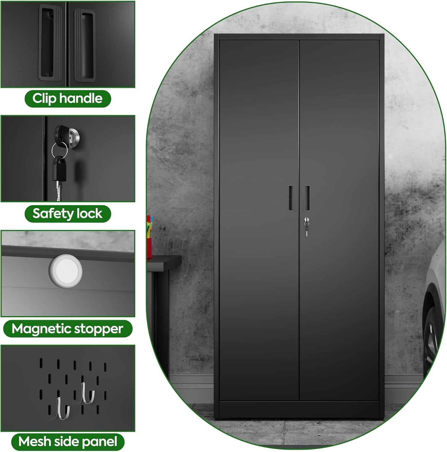 Aobabo Black Metal Cleaning Tool Storage Cabinet With Lockable Door With Keys, Adjustable Shelves, Pegboard, 13 Hooks, Broom Closet Storage Cabinet For Janitorial Supplies Aobabo Black Metal Cleaning Tool Storage Cabinet With Lockable Door With Keys, Adjustable Shelves, Pegboard, 13 Hooks, Broom Closet Storage Cabinet For Janitorial Supplies