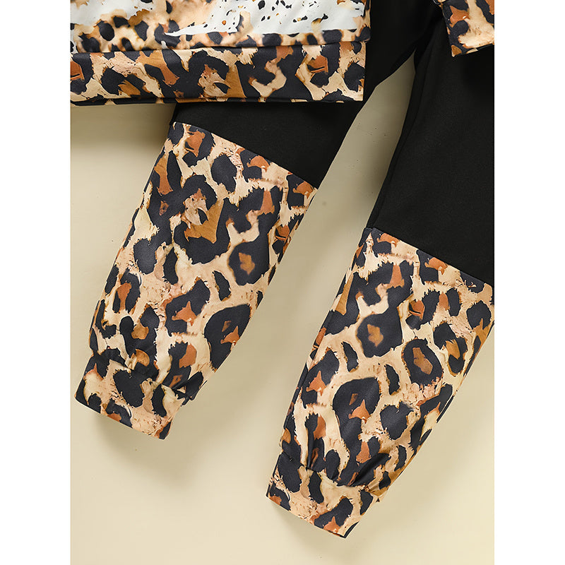 Toddler Girls Fall Winter Outfits Leopard Letter Print Crewneck Long Sleeve Sweatshirt Top & Sweatpant 2 Piece Clothing Set Toddler Girls Fall Winter Outfits Leopard Letter Print Crewneck Long Sleeve Sweatshirt Top & Sweatpant 2 Piece Clothing Set