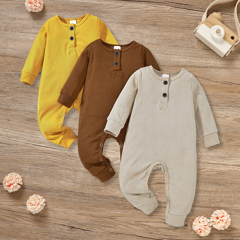 3-Pack Newborns Infants Baby Boys & Girls Long Sleeve Ribbed Romper Soft Button Front Jumpsuit 3-Pack Newborns Infants Baby Boys & Girls Long Sleeve Ribbed Romper Soft Button Front Jumpsuit