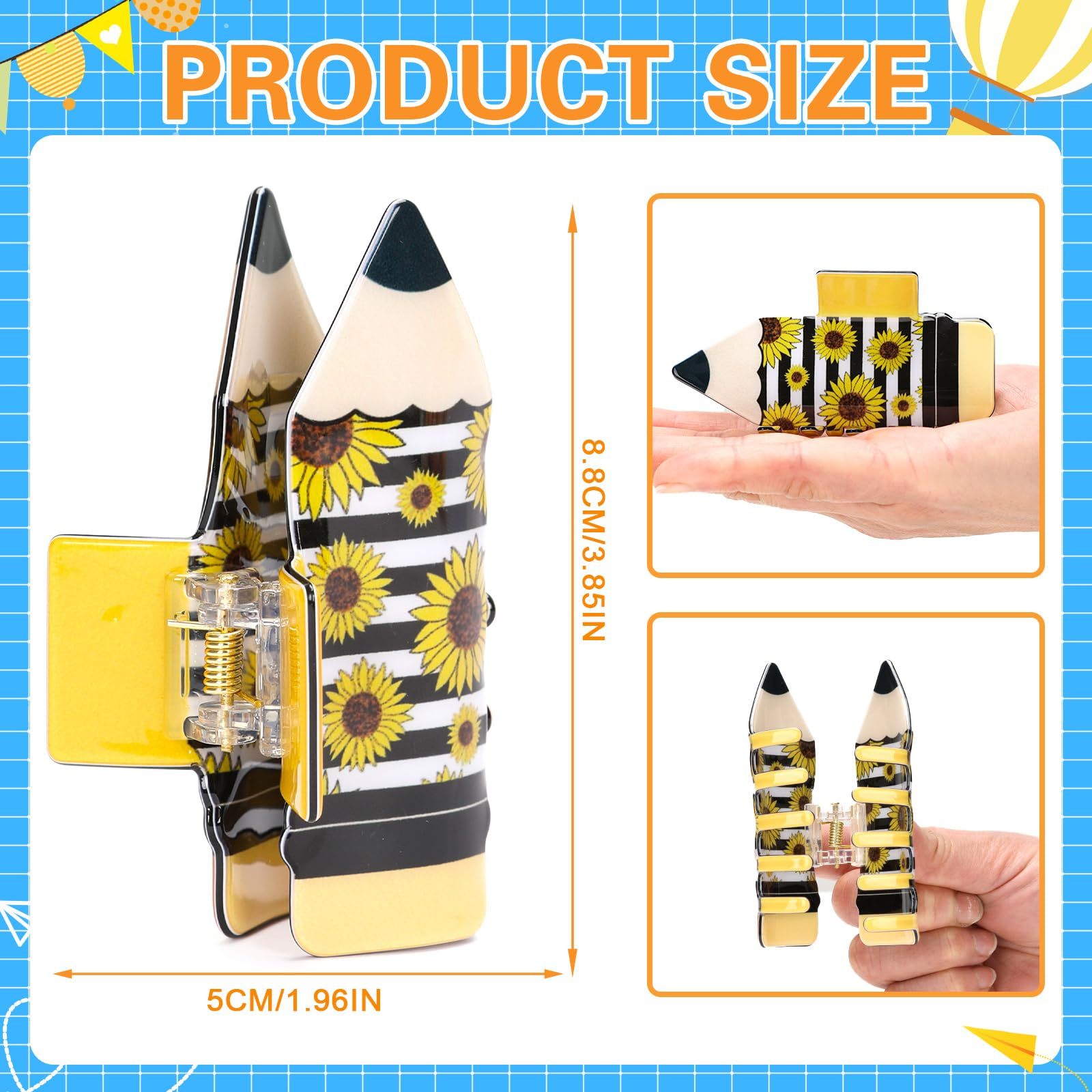 4Pcs Pencil Hair Clips Back To School Hair Accessories For Women Sunflower Leopard Stripe Hair Claw Clips Non Slip Hairpin For Thick Thin Hair School Opens Season Teachers Outfit Decor Clearance 4Pcs Pencil Hair Clips Back To School Hair Accessories For Women Sunflower Leopard Stripe Hair Claw Clips Non Slip Hairpin For Thick Thin Hair School Opens Season Teachers Outfit Decor Clearance