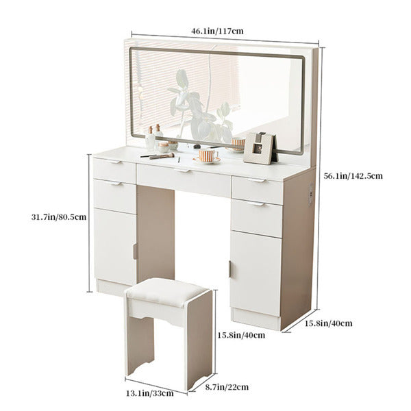 Dressing Table Set With LED Mirror And 3 Lighting Modes Dressing Table Set With LED Mirror And 3 Lighting Modes