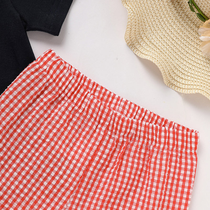 Toddler Baby Boy Back To School Outfit Summer Applique T-Shirt & Red Gingham Shorts Set Toddler Baby Boy Back To School Outfit Summer Applique T-Shirt & Red Gingham Shorts Set